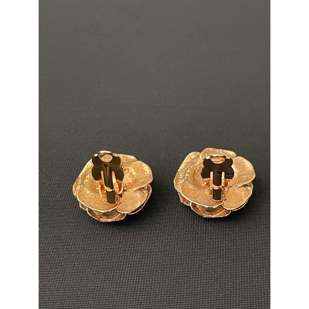 JBK Jacqueline Kennedy Gold Tone Rose Flower Clip On Earrings Signed Vintage - Picture 7 of 13